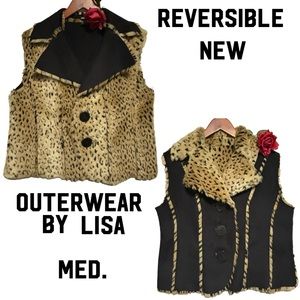 Outerwear by Lisa Leopard print Faux Fur Buttonup Reversible Vest mob wife